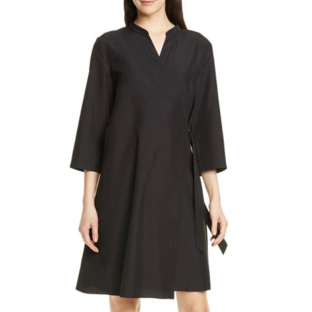 Eileen Fisher Tencel Lyocell Blend Wrap Dress in Black, XXS